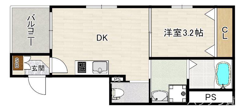 ステーションテラス別府(1DK/1階)の間取り写真