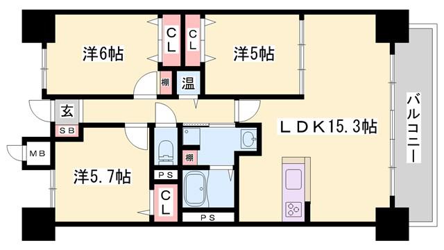 アヴァンセ姫路(3LDK/3階)の間取り写真