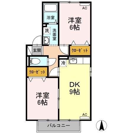倫世館B棟(2DK/2階)の間取り写真
