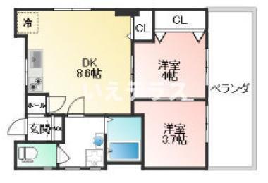 ラムール西山町(2LDK/5階)の間取り写真