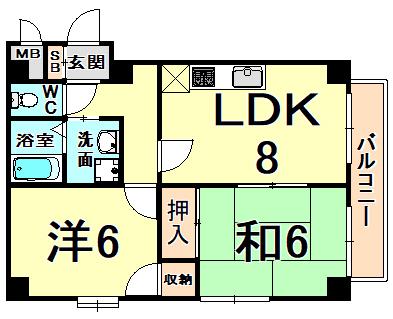 南川端マンション(2LDK/2階)の間取り写真