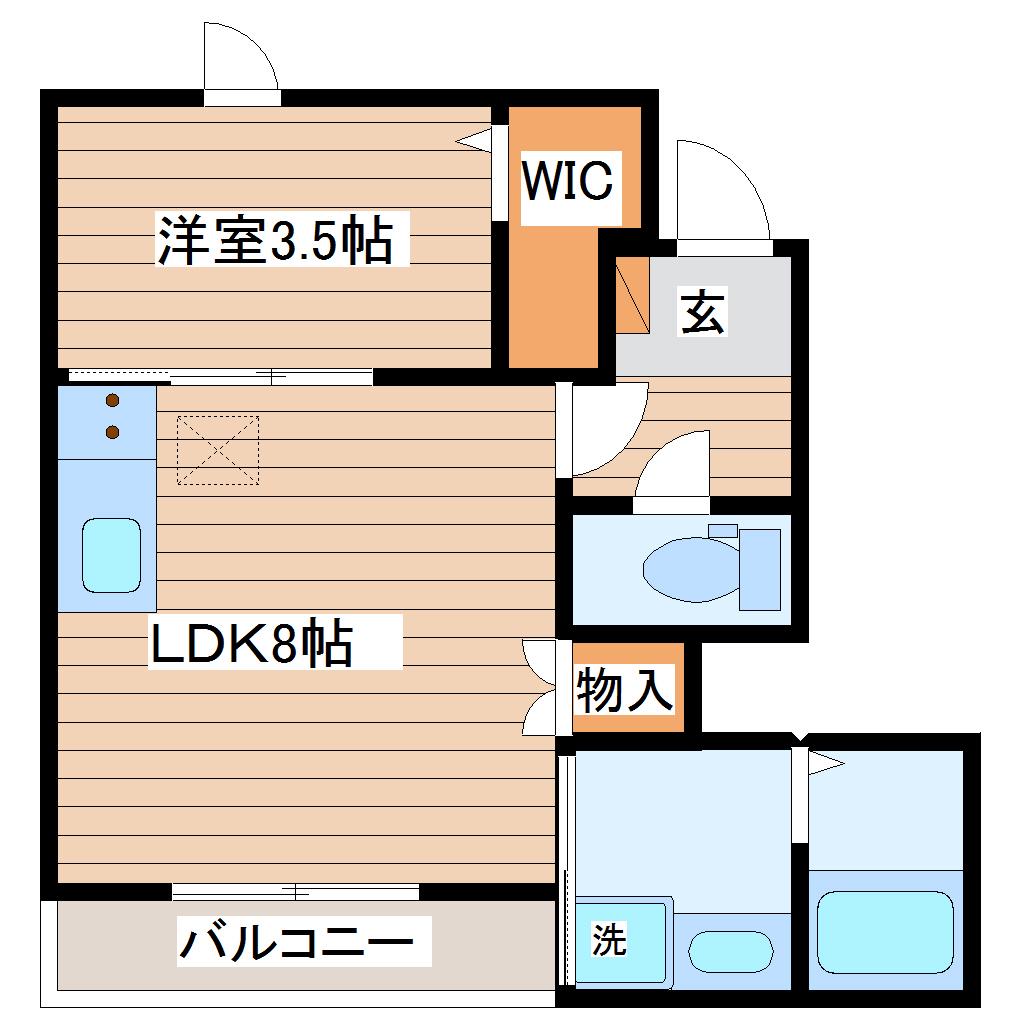 ウィング大和町(1LDK/1階)の間取り写真