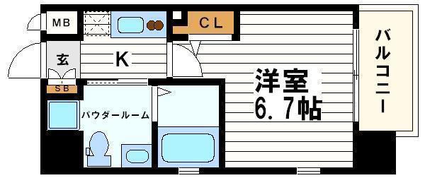 レジディア谷町(1K/13階)の間取り写真