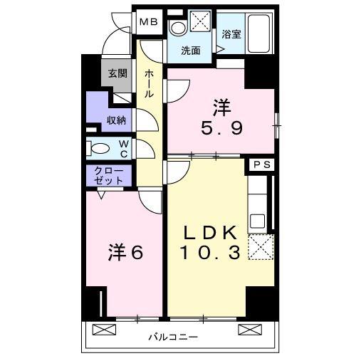 シオン八王子(2LDK/6階)の間取り写真