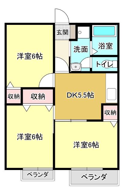 エトワールII(3DK/1階)の間取り写真