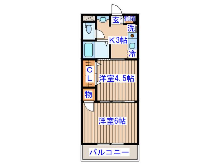 ヴァンクール小田原(2K/4階)の間取り写真