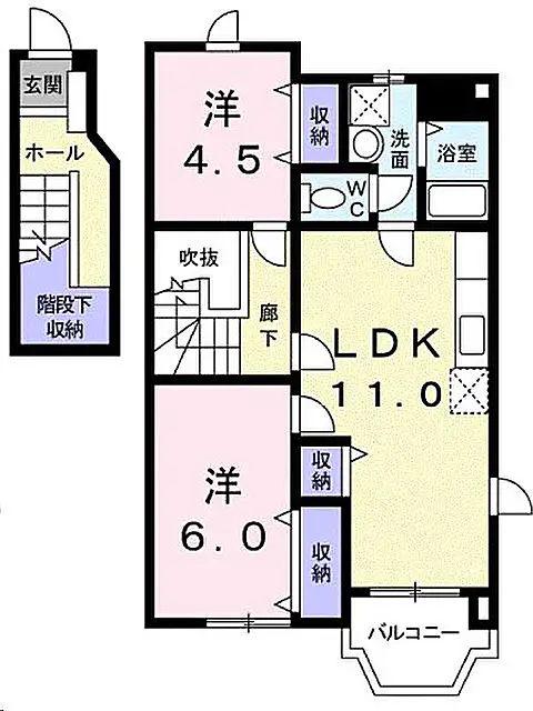 アロッジオコルティーレB(2LDK/2階)の間取り写真
