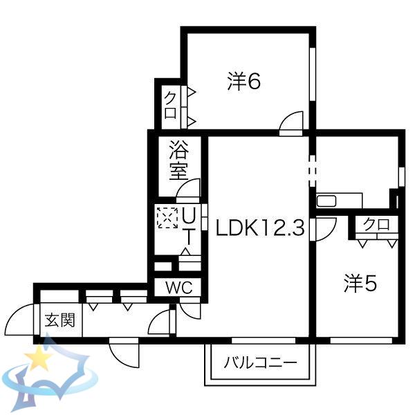 メニーズコート山鼻(2LDK/3階)の間取り写真