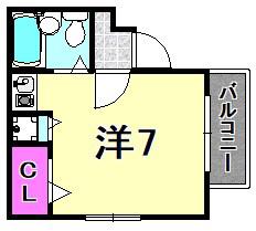 ラムール春日野道(ワンルーム/2階)の間取り写真