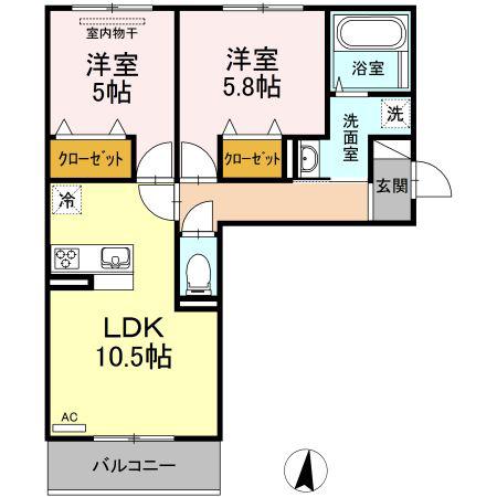 メゾンOTC(2LDK/2階)の間取り写真