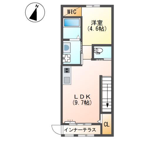 佐賀市天神アパート(1LDK/2階)の間取り写真