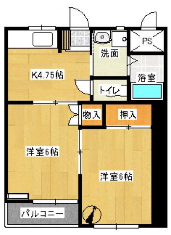 諸星ビル(2K/2階)の間取り写真