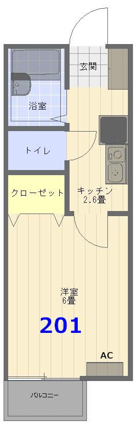 エスパス川口(1K/2階)の間取り写真