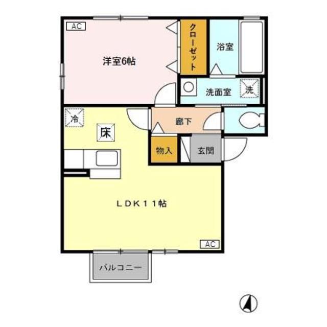 アトリオ小新B棟(1LDK/1階)の間取り写真
