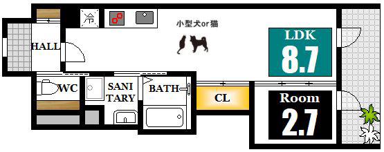 月光舟入川口町(1LDK/3階)の間取り写真