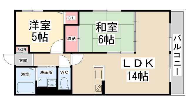 クレセール山本(2LDK/2階)の間取り写真