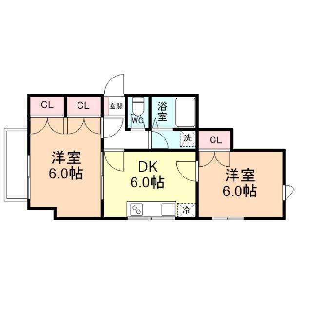 ヴィランオレフォス(2DK/3階)の間取り写真