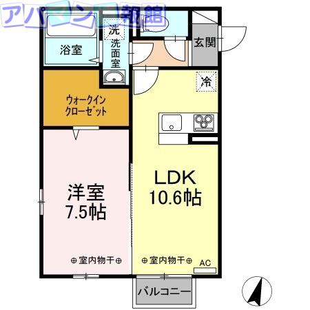 ザンスカール(1LDK/1階)の間取り写真
