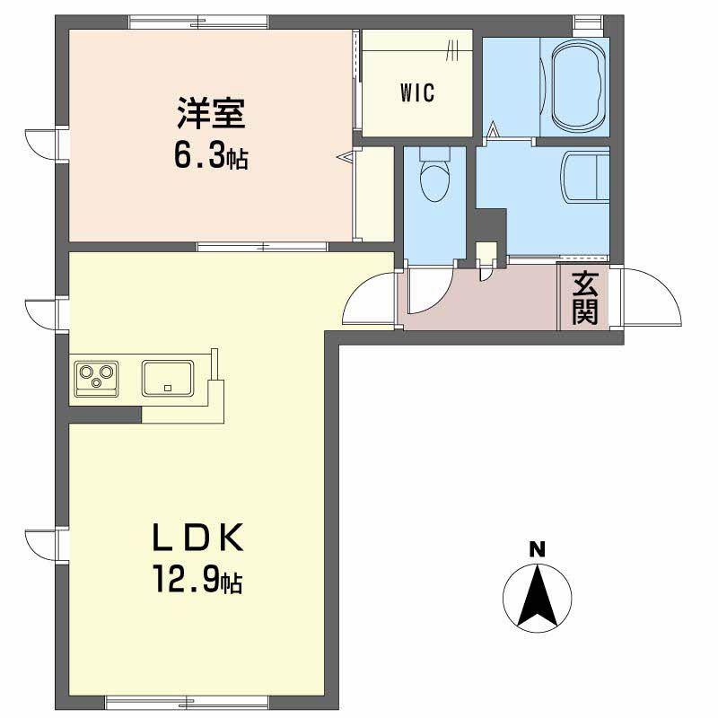 沖洲 清流荘 1(1LDK/1階)の間取り写真