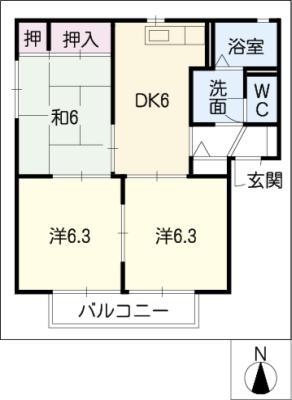 COURTAZELIA B棟(3DK/1階)の間取り写真