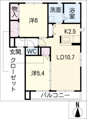 グランポット平地C棟(2LDK/2階)の間取り写真