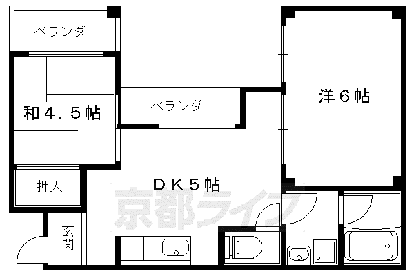 ヴィラ勧修寺(2DK/2階)の間取り写真