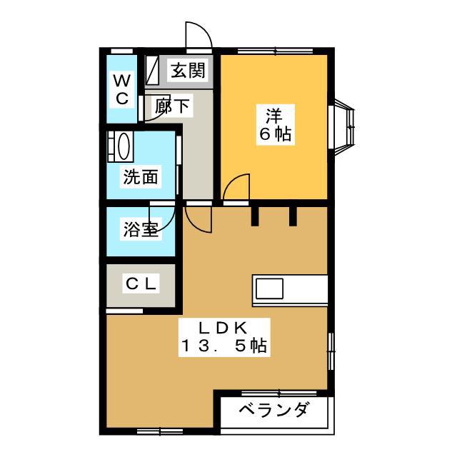 リベーロクヌギ(1LDK/2階)の間取り写真