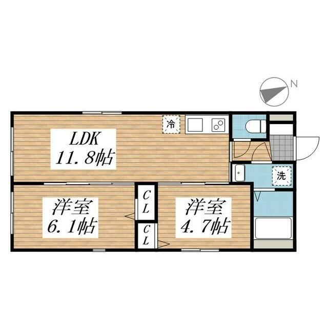 CREAL高田馬場III 部屋番号0201(2LDK/2階)の間取り写真