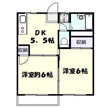ソフィアハイツB棟(2DK/2階)の間取り写真