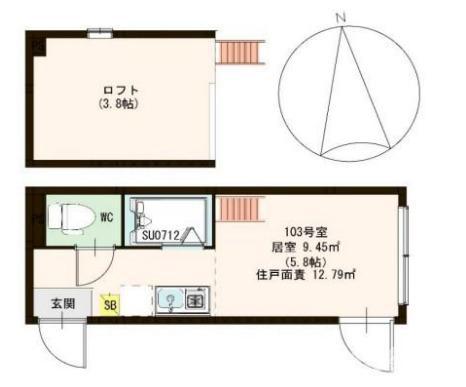 ハーモニーテラス平井II(ワンルーム/2階)の間取り写真