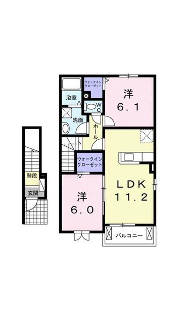 カーサ・カルム(2LDK/2階)の間取り写真