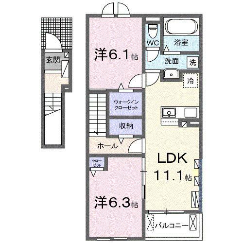 サニーレジデンス松尾 七番館(2LDK/2階)の間取り写真