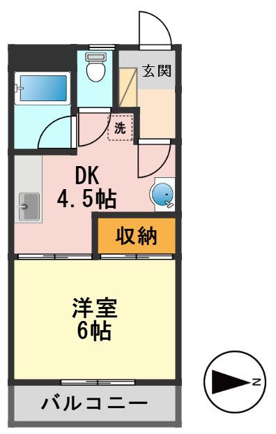 ドミールアカクラ(1DK/3階)の間取り写真
