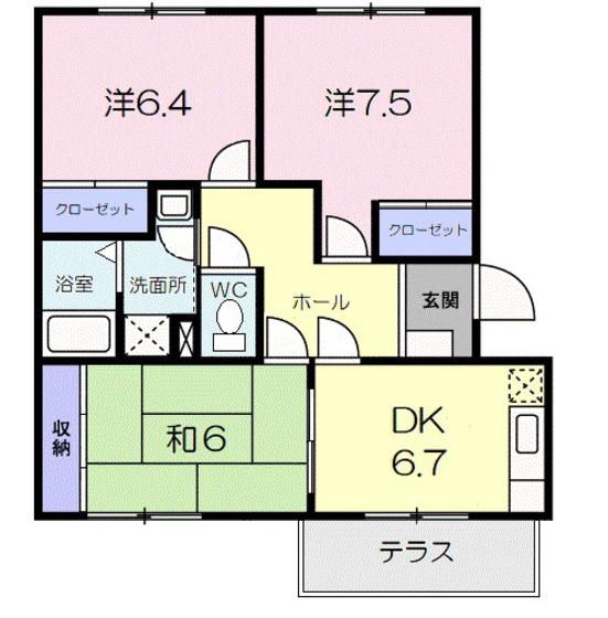 パールフィールド(3DK/1階)の間取り写真