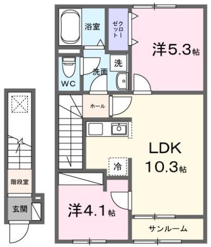ポルト・ボヌールK II(1LDK/2階)の間取り写真