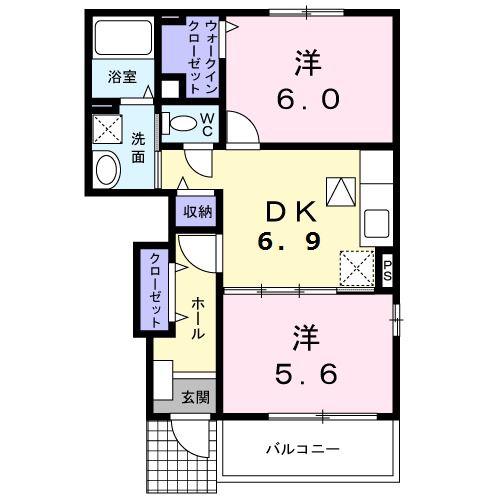 サンクレイドル(2DK/1階)の間取り写真