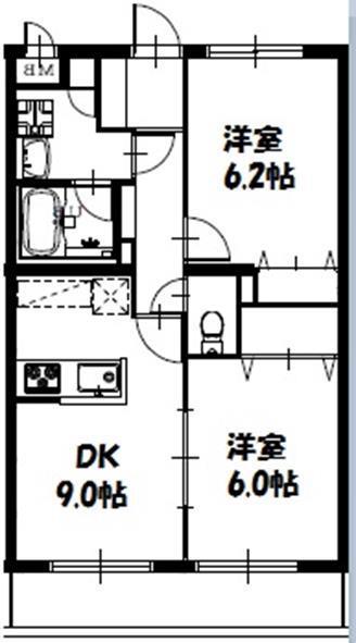 ウイングガーデン東戸塚B館(2DK/1階)の間取り写真