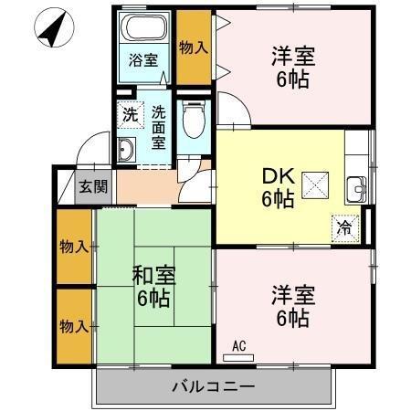 セジュール壱番館B棟(3DK/1階)の間取り写真