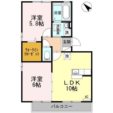 リビングタウンIC小郡A棟(2LDK/2階)の間取り写真