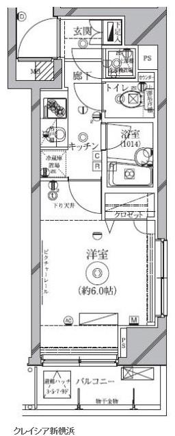 CRACIA新横浜(1K/6階)の間取り写真