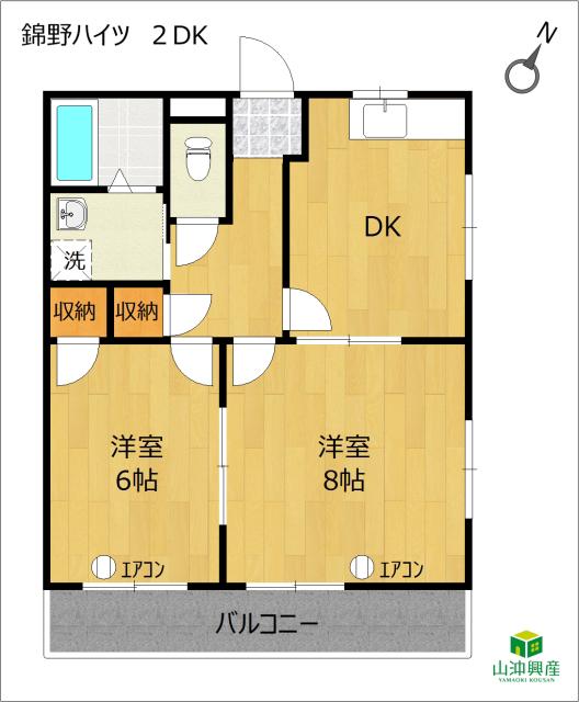 錦野ハイツ(2DK/2階)の間取り写真