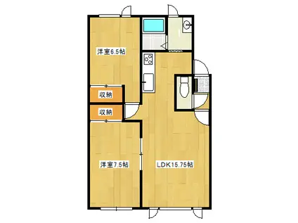 ノースヴィラ北3条II(2LDK/1階)の間取り写真