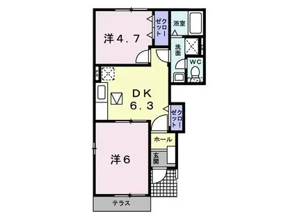 ラフィーネA(2DK/1階)の間取り写真