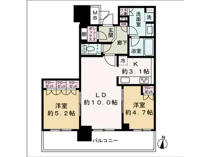 ブランズタワー梅田ノース(2LDK/9階)の間取り写真