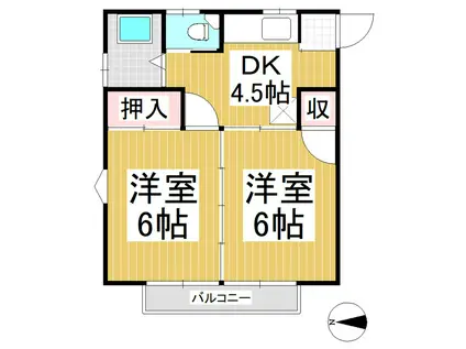 コーポローゼンブルグ(2DK/2階)の間取り写真