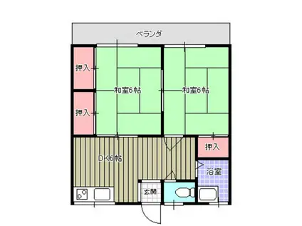 竹田荘(2DK/2階)の間取り写真