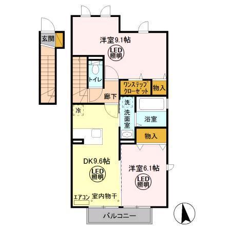 ファセリアA(2DK/2階)の間取り写真