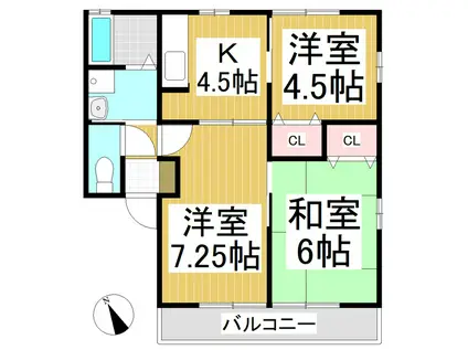 シティハイム・ハイツS(3DK/2階)の間取り写真