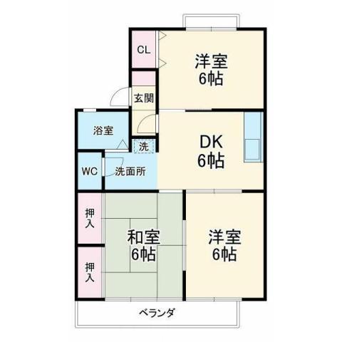 セジュールK(3DK/2階)の間取り写真