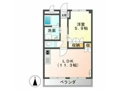 ハピネスタウン豊山(1LDK/1階)の間取り写真